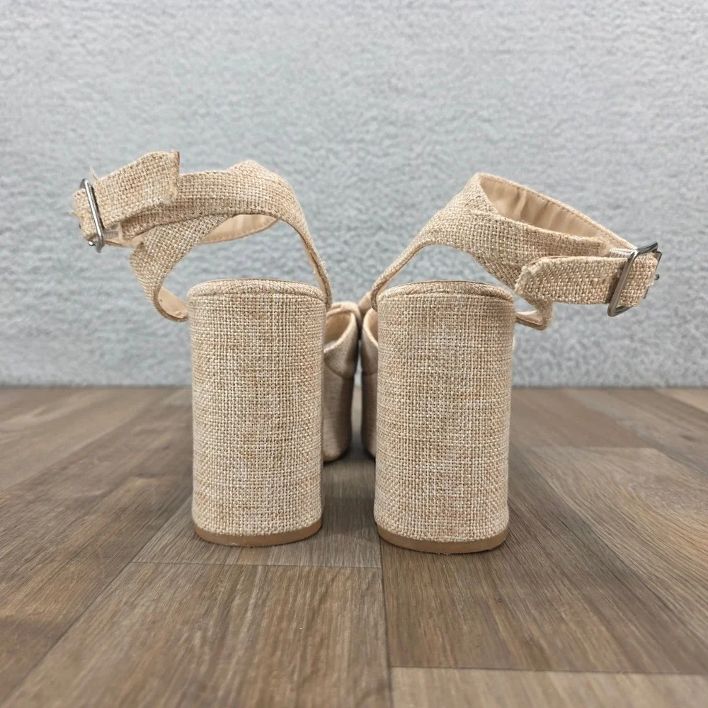 Bamboo Beige Woven Platform Bow Ankle Strap Heels Women‎ Shoes Size 9 - Picture 8 of 11